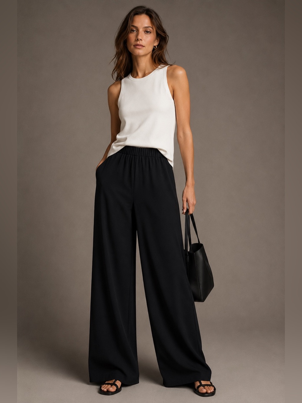 Elizabeth and James Wide Leg Pull-On Crepe Trousers Black XS Elastic Waist